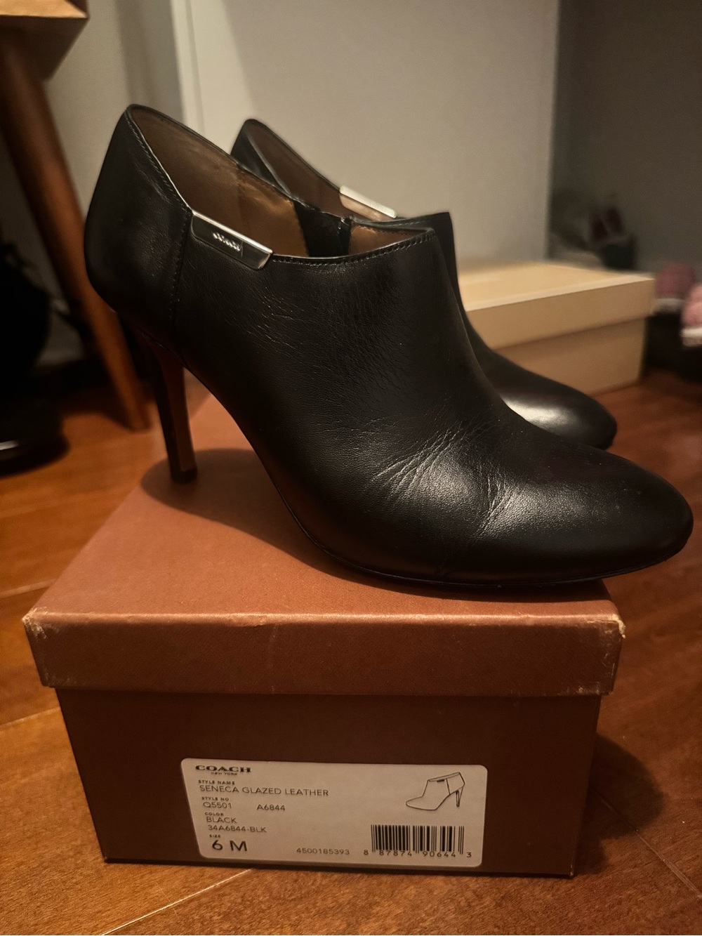 Coach Seneca Black Leather Heeled Ankle Booties